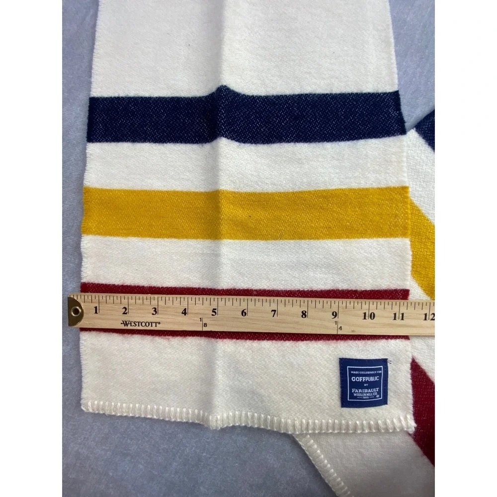 Faribault Woolen Mill Co Goff Public Wool Scarf Cream Multi Stripe Whipstitch